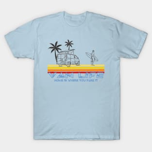 Van Life Surfing Guy Home is where you park it T-Shirt